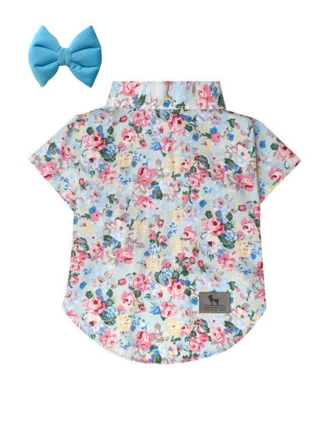 

Heads Up For Tails Blue & Pink Dog Shirt With Bow Tie