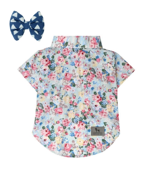 

Heads Up For Tails Blue & Pink Feeling Floral Print Dog Shirt with Bow Tie