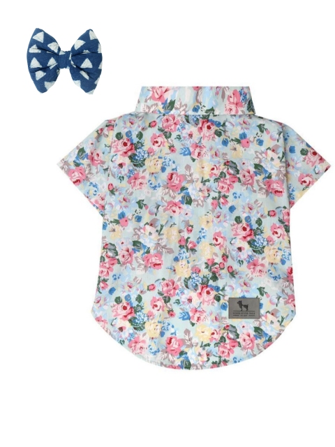

HUFT Unisex Blue & Pink Printed Dog Shirt with Bow