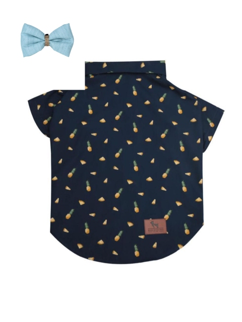 

Heads Up For Tails Blue Set Of Printed Dog Shirt & Bow Tie