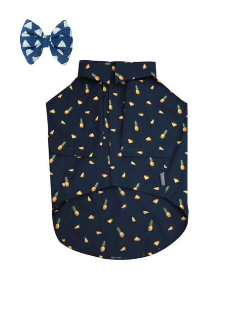 

HUFT Unisex Blue Printed Dog Shirt with Bow