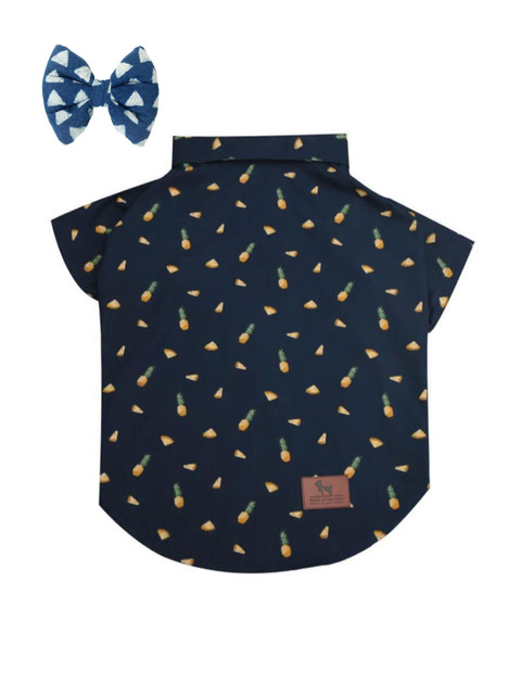 

HUFT Unisex Blue Printed Dog Shirt with Bow