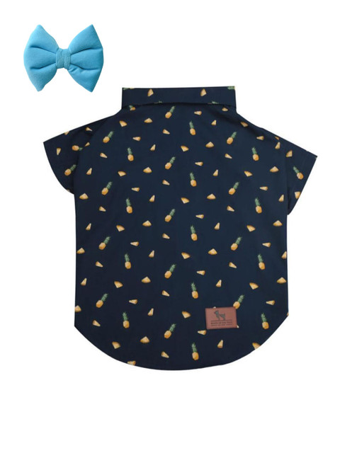

HUFT Unisex Blue Printed Dog Shirt with Bow