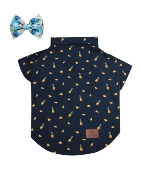 

HUFT Unisex Blue Printed Dog Shirt with Bow