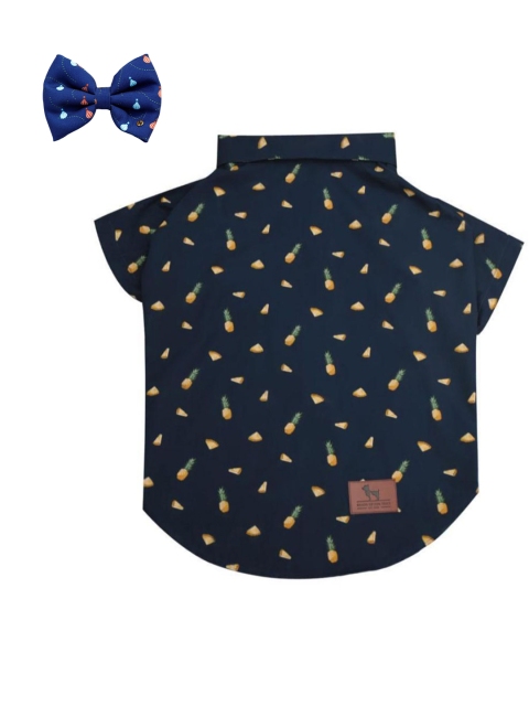 

HUFT Unisex Blue Printed Dog Shirt with Bow