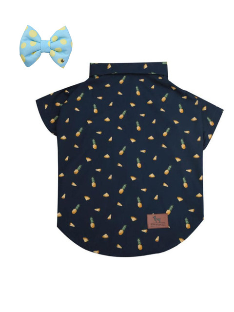 

Heads Up For Tails Navy Blue Printed Dog Shirt With Bow