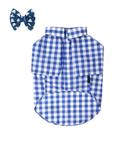 

Heads Up For Tails Blue Set Of Printed Dog Shirt & Bow Tie