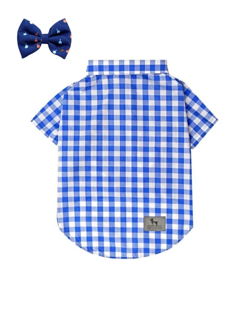 

HUFT Unisex Blue Checked Dog Shirt with Bow