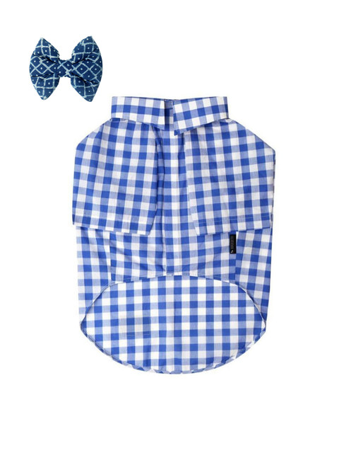 

Heads Up For Tails Blue & White Checked Dog Shirt & Bow Tie