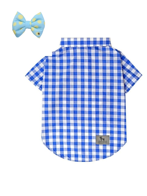 

Heads Up For Tails Blue & White Checked Dog Shirt & Bow Tie