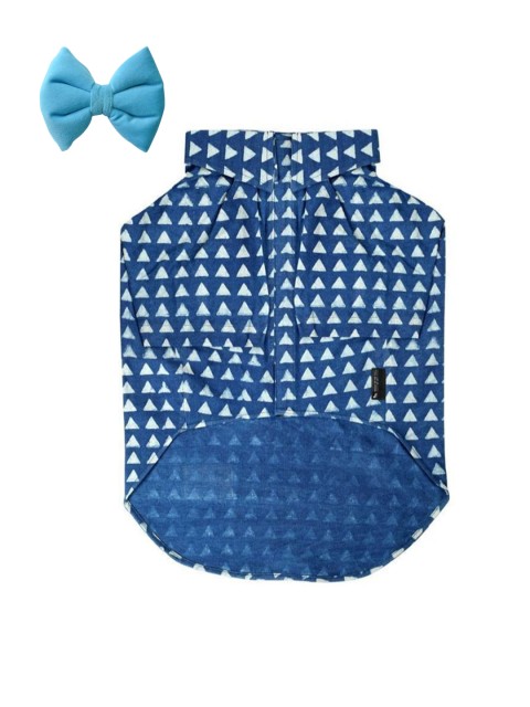 

Heads Up For Tails Blue & White Dog Shirt With Bow Tie