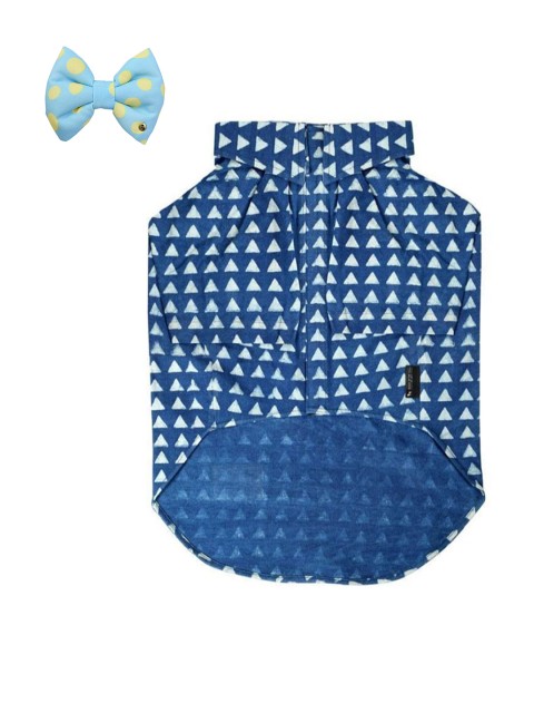 

Heads Up For Tails Blue Set Of Printed Dog Shirt & Bow Tie