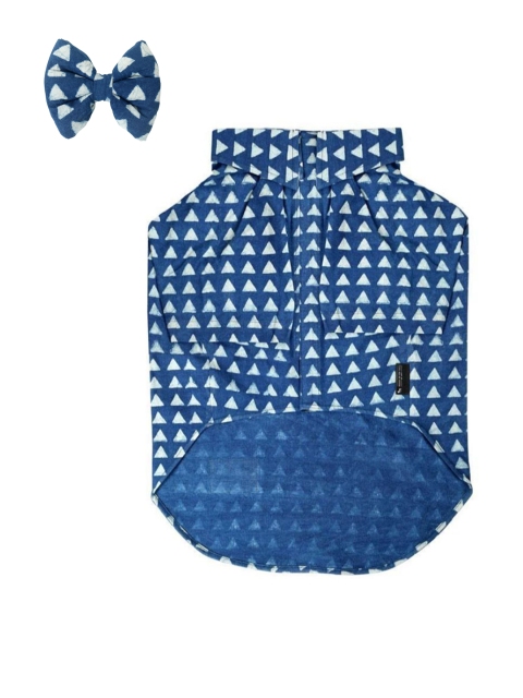 

Heads Up For Tails Blue Triangle Printed Dog Shirt with Bow Tie