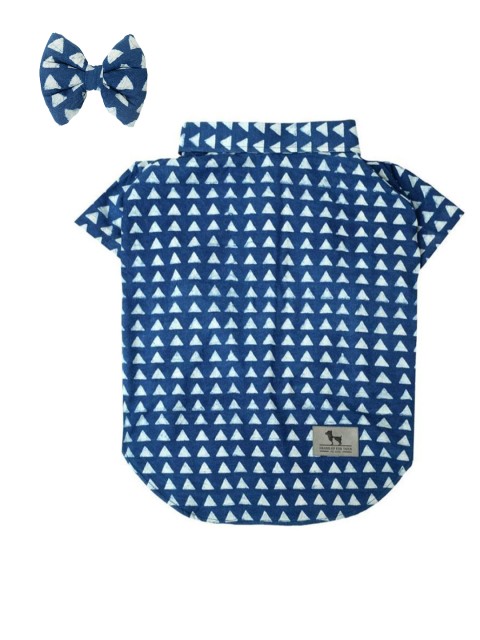 

HUFT Unisex Blue Printed Dog Shirt with Bow
