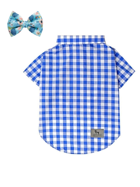 

Heads Up For Tails Blue & White Checked Dog Shirt & Bow Tie