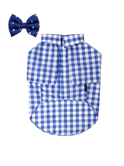 

Heads Up For Tails Blue & White Checked Dog Shirt & Bow Tie