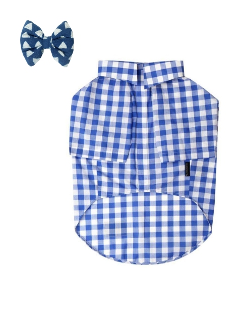

Heads Up For Tails Blue & White Checked Dog Shirt with Bow Tie