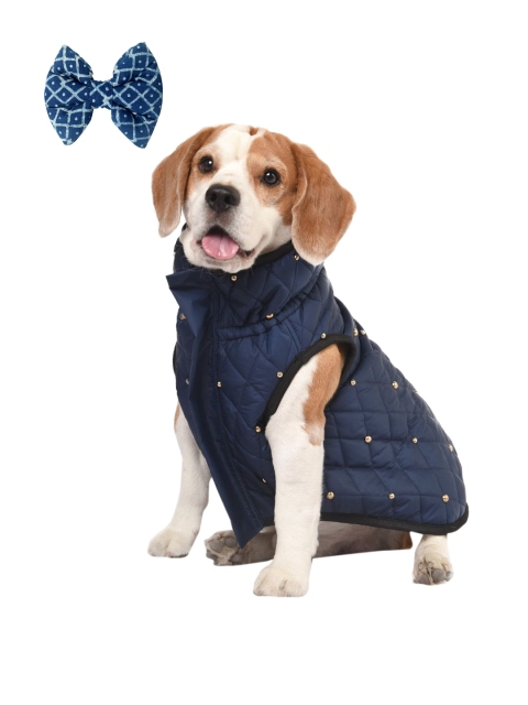 

HUFT Unisex Blue Solid Dog Jacket with Bow