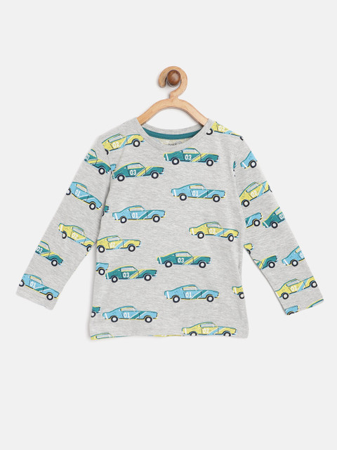 

Marks & Spencer Boys Grey Melange & Blue Car Print Sustainable Round Neck T-shirt