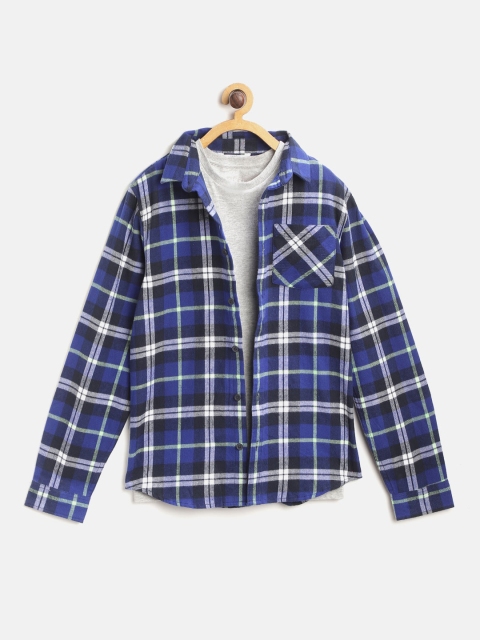 

Marks & Spencer Boys Navy & White Cotton Checked Sustainable Flannel Shirt with T-shirt, Navy blue