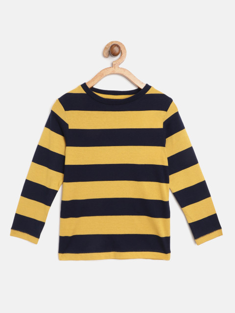 

Marks & Spencer Boys Mustard Yellow & Navy Pure Cotton Striped Sustainable T-shirt