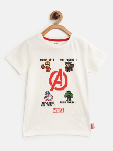 

Marks Spencer Boys White Red Avengers Print Round Neck Pure Cotton T-shirt