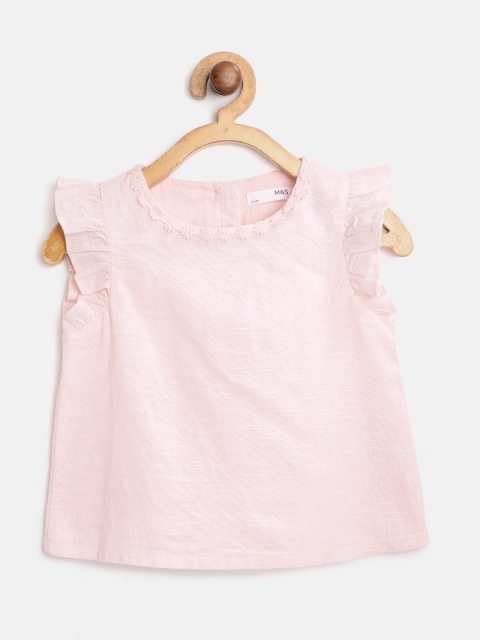 

Marks & Spencer Girls Pink Solid Sustainable Pure Cotton Top with Crochet & Ruffled Detail