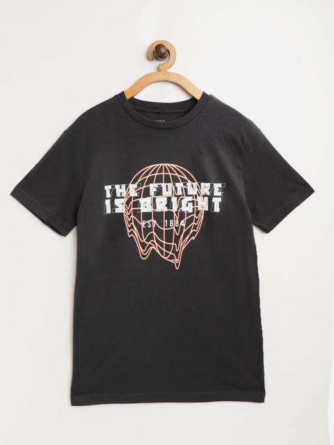

Marks Spencer Boys Black Slogan Print Round Neck Sustainable Pure Cotton T-shirt
