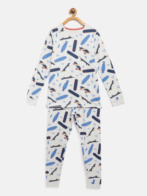 

Marks & Spencer Boys Grey Melange & Blue Quirky Print Night suit