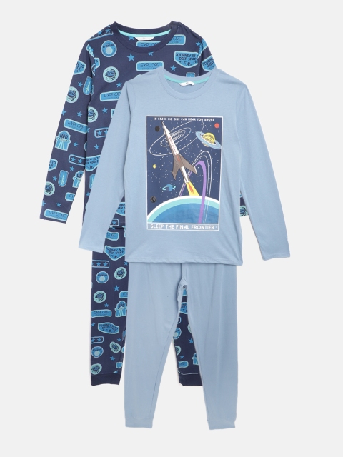 

Marks & Spencer Boys Pack of 2 Blue Printed Pure Cotton Night Suits, Navy blue