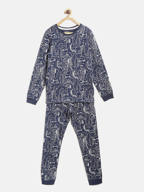 

Marks & Spencer Boys Navy Blue & White Electric Circuit Print Night suit