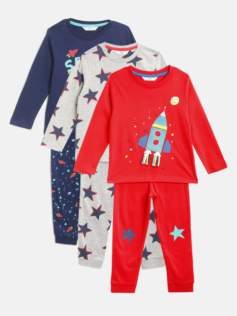 

Marks & Spencer Boys Pack of 3 Pure Cotton Printed Sustainable Night Suits, Grey melange