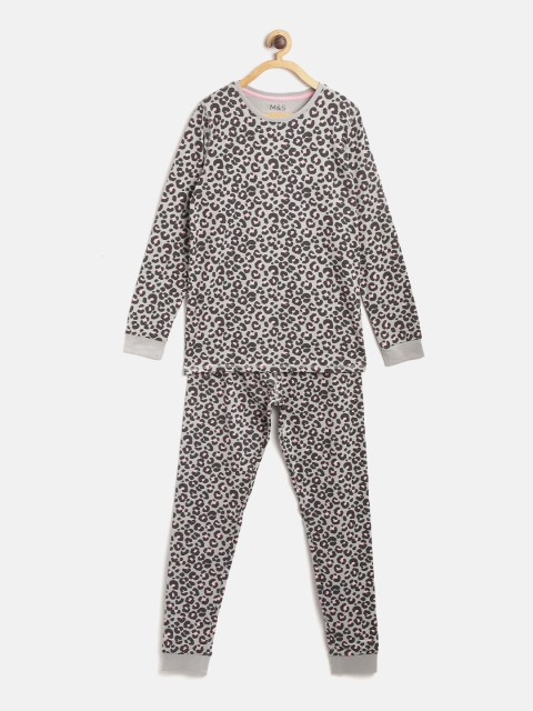 

Marks & Spencer Girls Grey & Black Leopard Printed Night Suit
