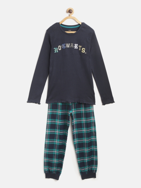 

Marks & Spencer Girls Navy Blue & Green Hogwarts Embroidered Night Suit