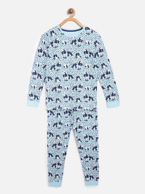 

Marks & Spencer Girls Blue & White Panda Printed Night Suit