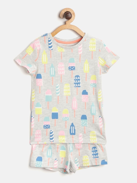 

Marks & Spencer Girls Grey Melange & Pink Popsicle Printed Night Suit