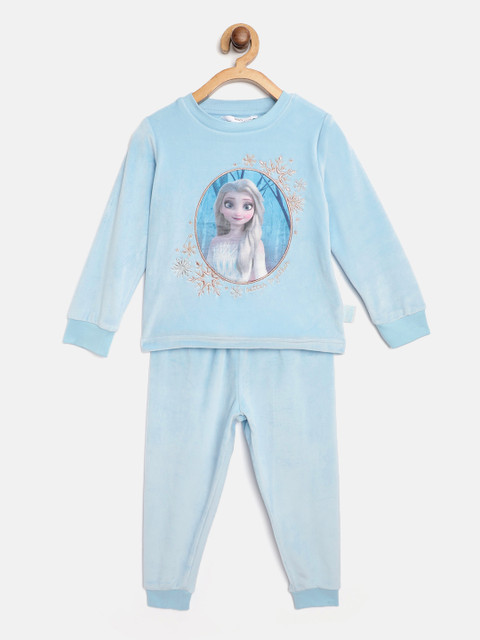 

Marks & Spencer Girls Blue Velvet Finish Frozen Printed Night Suit