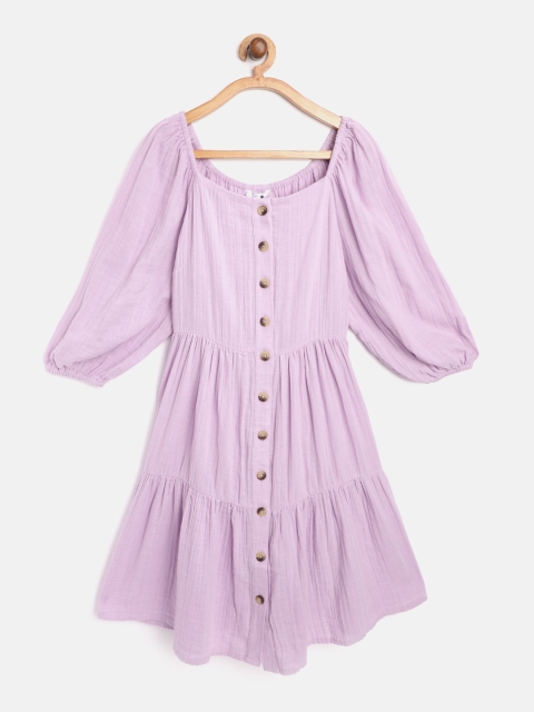 

Marks & Spencer Girls Lavender Pure Cotton Solid Sustainable Tiered A-Line Dress