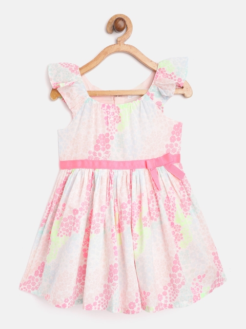 

Marks & Spencer Girls Pink & Blue Pure Cotton Floral Printed Sustainable Fit & Flare Dress