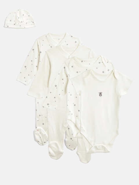 

Marks & Spencer Kids Organic Cotton Pack of 2 Sleepsuits, 2 Bodysuits & 1 Beanie, Off white