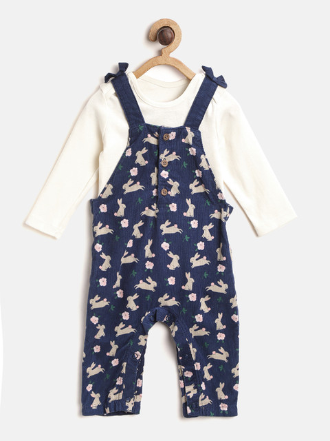 

Marks & Spencer Kids Off-White & Navy Blue Sustainable Cotton Bodysuit with Dungarees