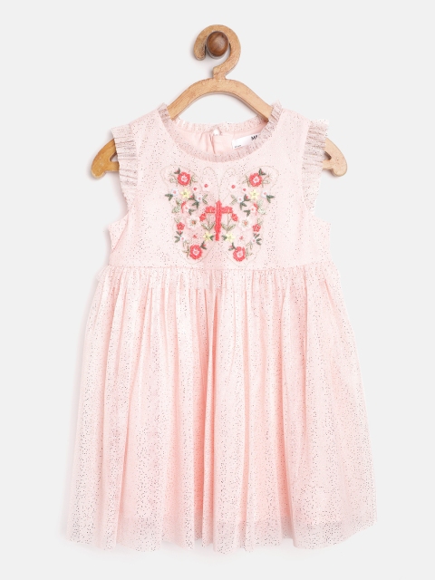 

Marks & Spencer Girls Pink & Golden Net Floral Embroidered A-Line Dress