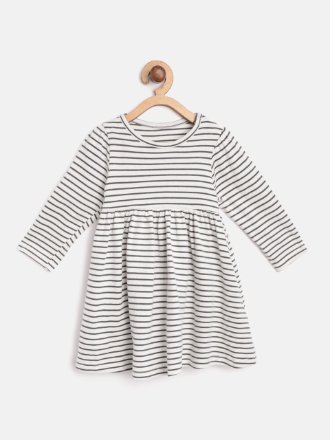 

Marks & Spencer Girls Off-White & Grey Sustainable Cotton Striped A-Line Dress