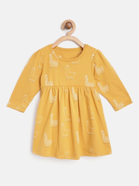 

Marks & Spencer Infant Girls Mustard Yellow Pure Cotton Llama Printed A-Line Dress