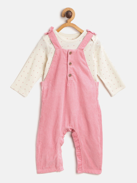 

Marks & Spencer Kids Off-White & Pink Printed Sustainable Cotton Bodysuit with Dungarees