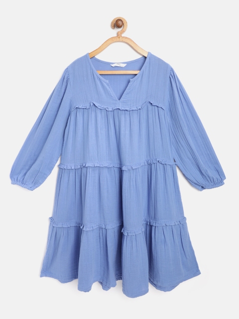 

Marks & Spencer Girls Blue Sustainable Cotton Solid Tiered A-Line Dress