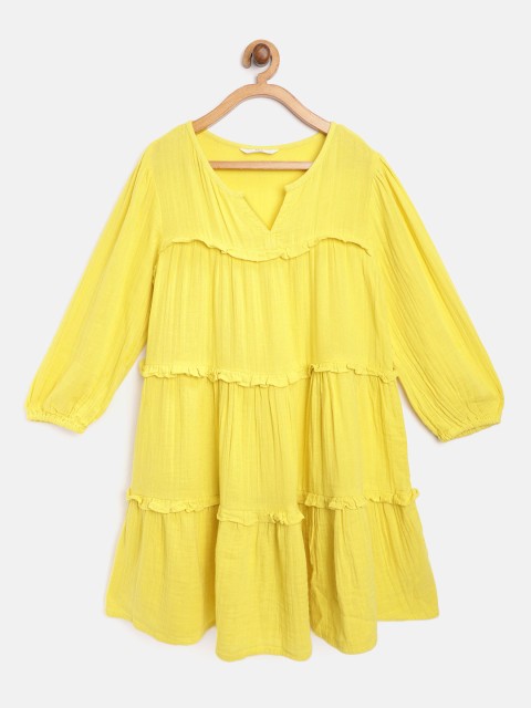 

Marks & Spencer Girls Yellow Sustainable Cotton Solid Tiered A-Line Dress