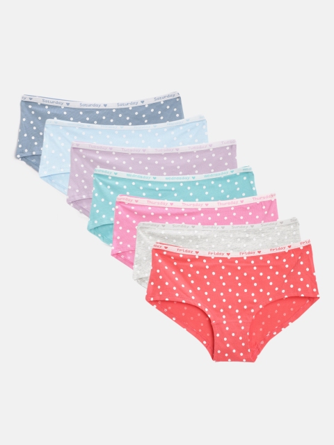

Marks & Spencer Girls Pack of 7 Polka Dots Printed Hipster Briefs T711776D, Red