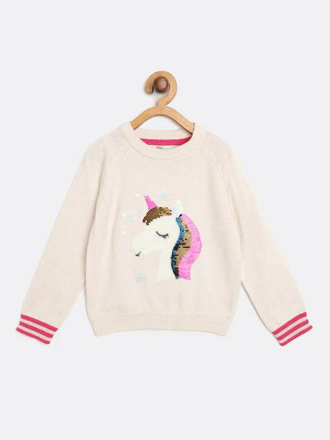 

Marks & Spencer Girls Off-White Pure Cotton Sustainable Unicorn Flip Sequinned Sweater