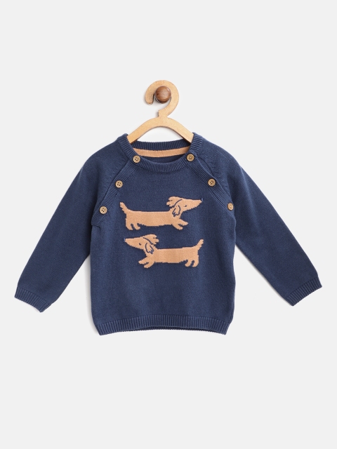 

Marks & Spencer Kids Navy Blue & Brown Pure Cotton Self Design Sustainable Sweater